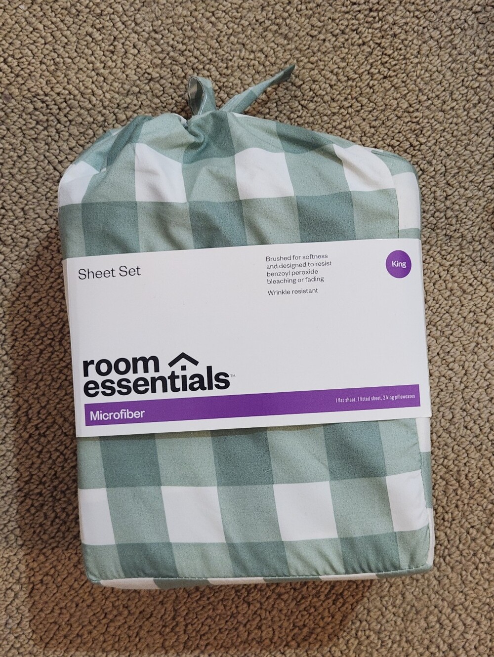 Room Essentials Microfiber King Sheet Set Green Plaid